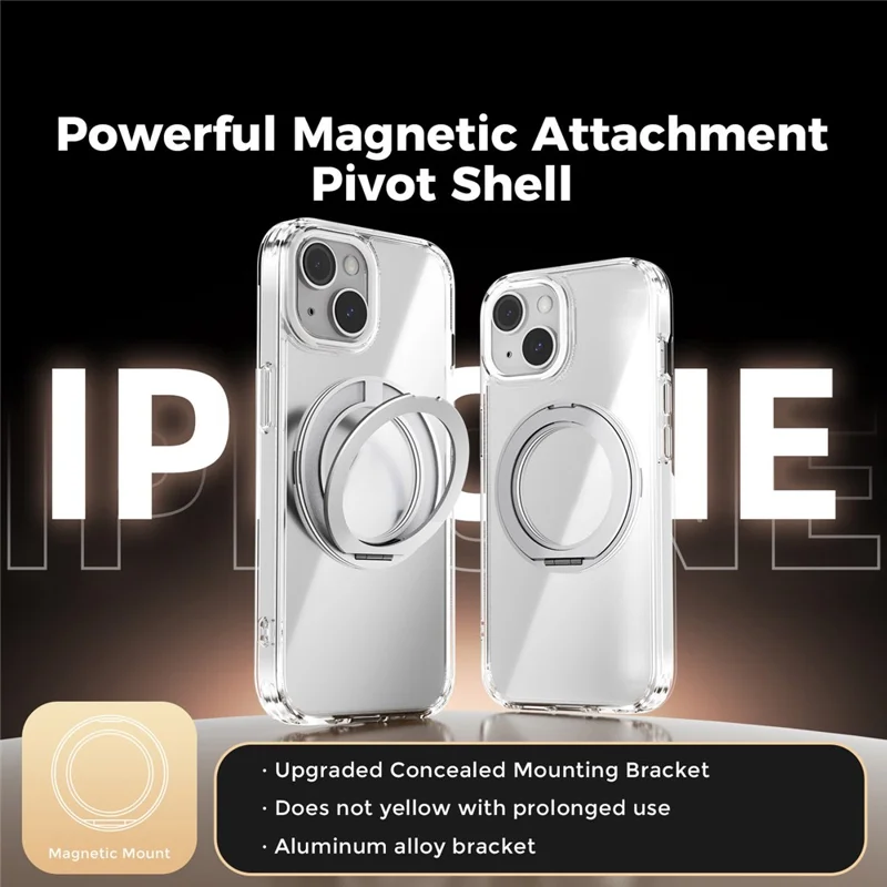 ABEEL Q-LUCK For iPhone 14 Magnetic Case Rotating Kickstand Shockproof TPU + PC Phone Back Cover - Silver