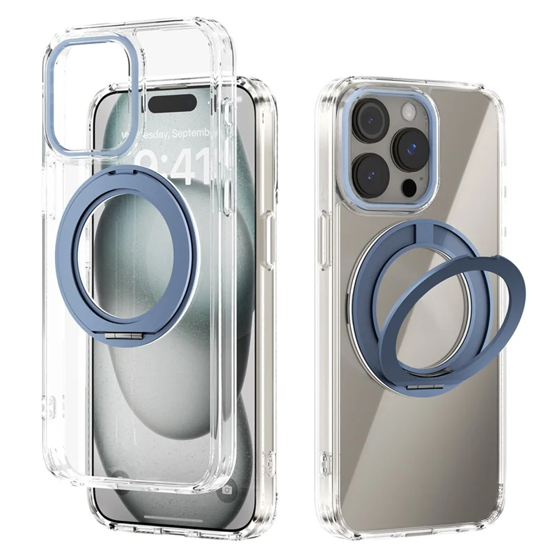ABEEL Q-LUCK For iPhone 15 Pro Magnetic Case Rotating Kickstand Shockproof TPU + PC Phone Back Cover - Baby Blue