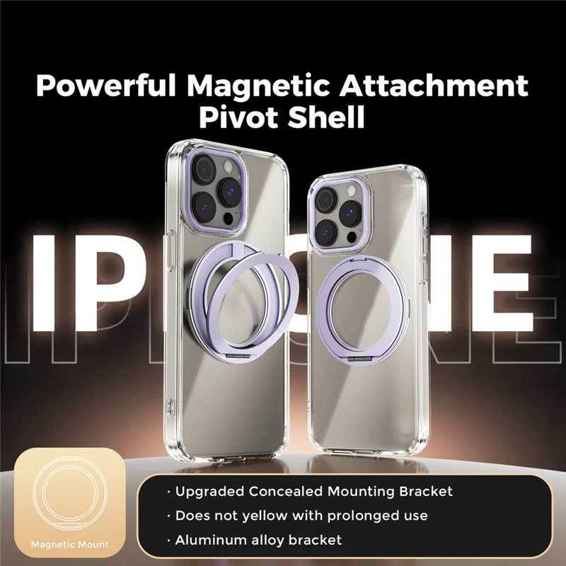 ABEEL Q-LUCK For iPhone 15 Pro Magnetic Case Rotating Kickstand Shockproof TPU + PC Phone Back Cover - Purple