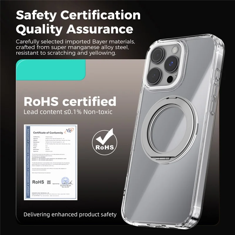 ABEEL Q-LUCK For iPhone 15 Pro Max Magnetic Case Rotating Kickstand Shockproof TPU + PC Phone Back Cover - Silver