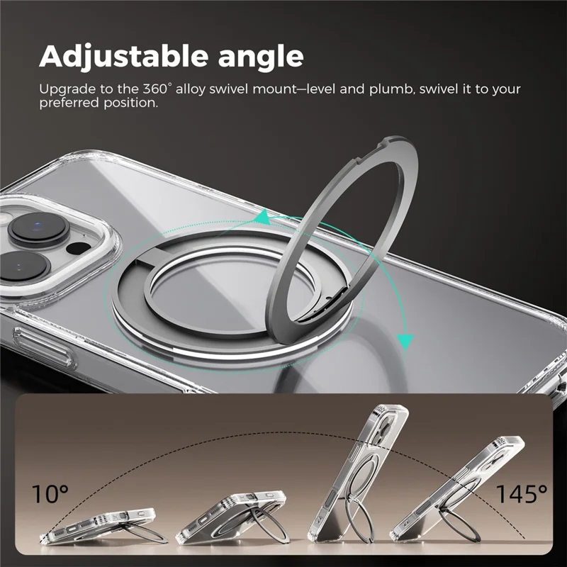 ABEEL Q-LUCK For iPhone 15 Pro Max Magnetic Case Rotating Kickstand Shockproof TPU + PC Phone Back Cover - Silver