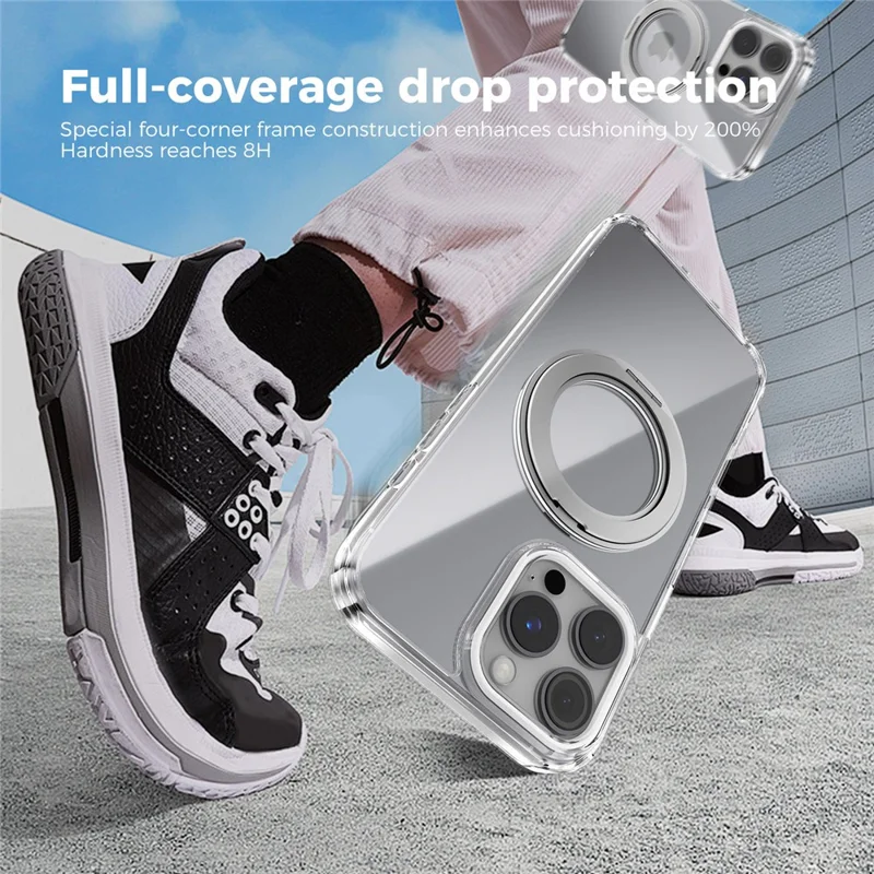 ABEEL Q-LUCK For iPhone 15 Pro Max Magnetic Case Rotating Kickstand Shockproof TPU + PC Phone Back Cover - Silver