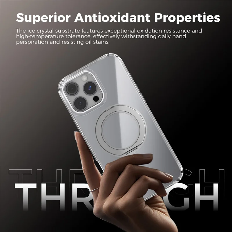 ABEEL Q-LUCK For iPhone 15 Pro Max Magnetic Case Rotating Kickstand Shockproof TPU + PC Phone Back Cover - Silver