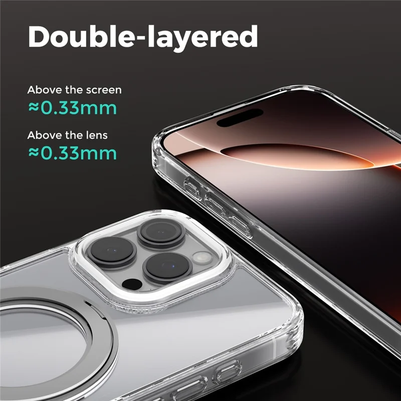 ABEEL Q-LUCK For iPhone 15 Pro Max Magnetic Case Rotating Kickstand Shockproof TPU + PC Phone Back Cover - Silver