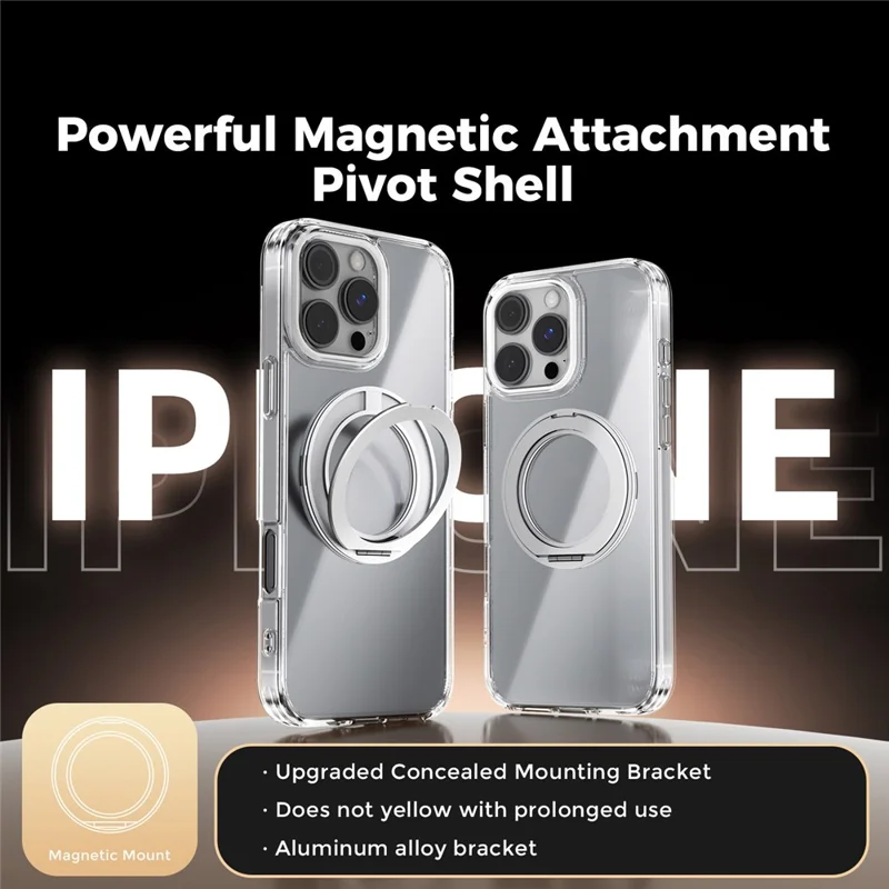 ABEEL Q-LUCK For iPhone 16 Pro Max Magnetic Case Rotating Kickstand Shockproof TPU + PC Phone Back Cover - Silver
