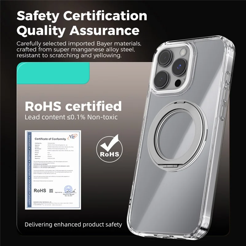 ABEEL Q-LUCK For iPhone 16 Pro Max Magnetic Case Rotating Kickstand Shockproof TPU + PC Phone Back Cover - Silver