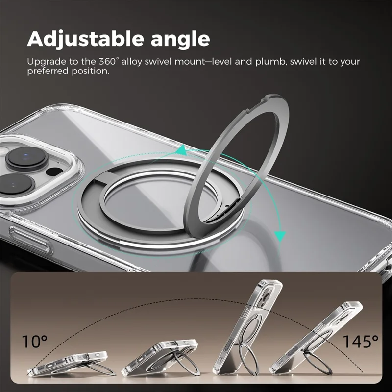 ABEEL Q-LUCK For iPhone 16 Pro Max Magnetic Case Rotating Kickstand Shockproof TPU + PC Phone Back Cover - Silver