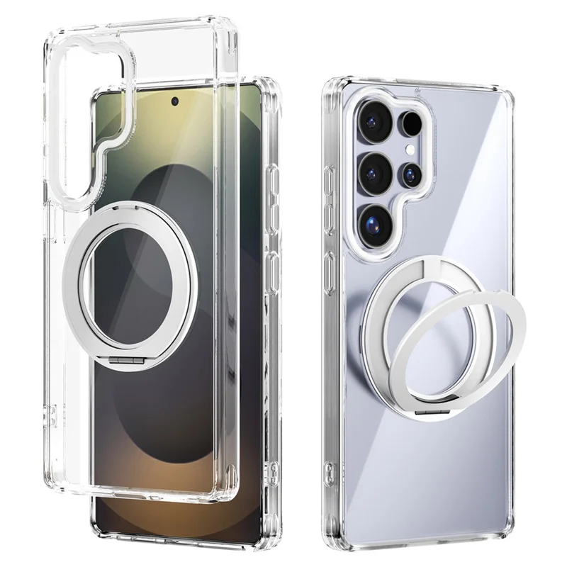 ABEEL Q-LUCK For Samsung Galaxy S25 Ultra Magnetic Case Rotating Kickstand Shockproof TPU + PC Phone Back Cover - Silver