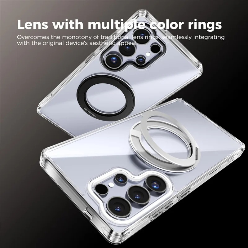 ABEEL Q-LUCK For Samsung Galaxy S25 Ultra Magnetic Case Rotating Kickstand Shockproof TPU + PC Phone Back Cover - Silver