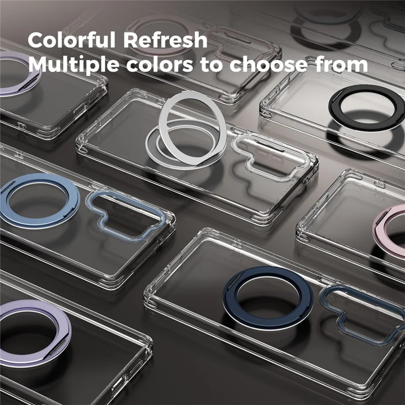 ABEEL Q-LUCK For Samsung Galaxy S25 Ultra Magnetic Case Rotating Kickstand Shockproof TPU + PC Phone Back Cover - Silver