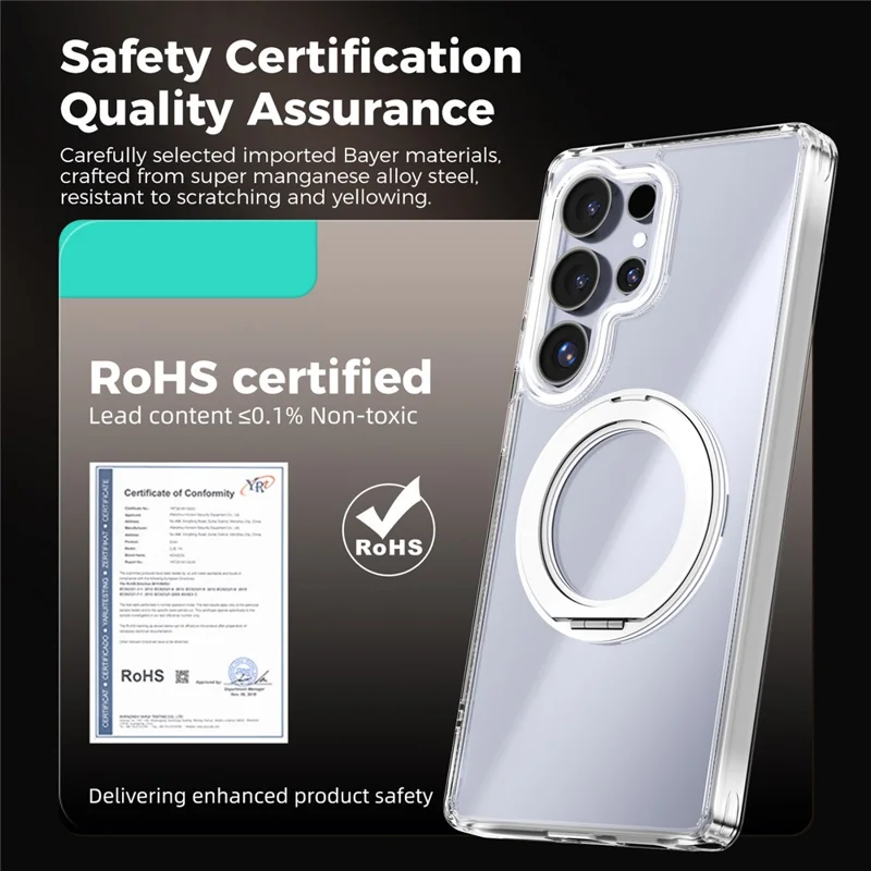 ABEEL Q-LUCK For Samsung Galaxy S25 Ultra Magnetic Case Rotating Kickstand Shockproof TPU + PC Phone Back Cover - Silver