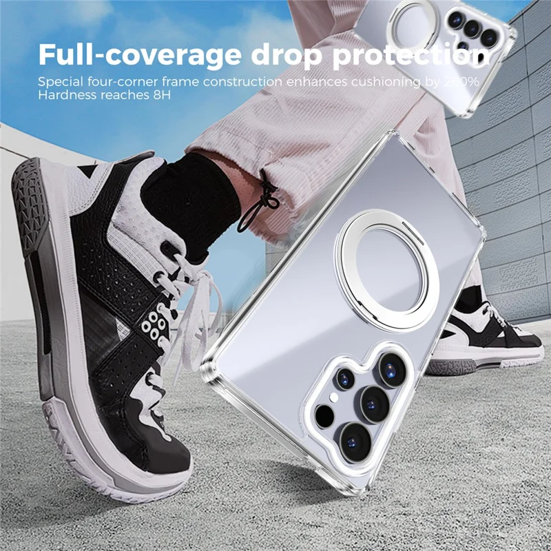 ABEEL Q-LUCK For Samsung Galaxy S25 Ultra Magnetic Case Rotating Kickstand Shockproof TPU + PC Phone Back Cover - Silver