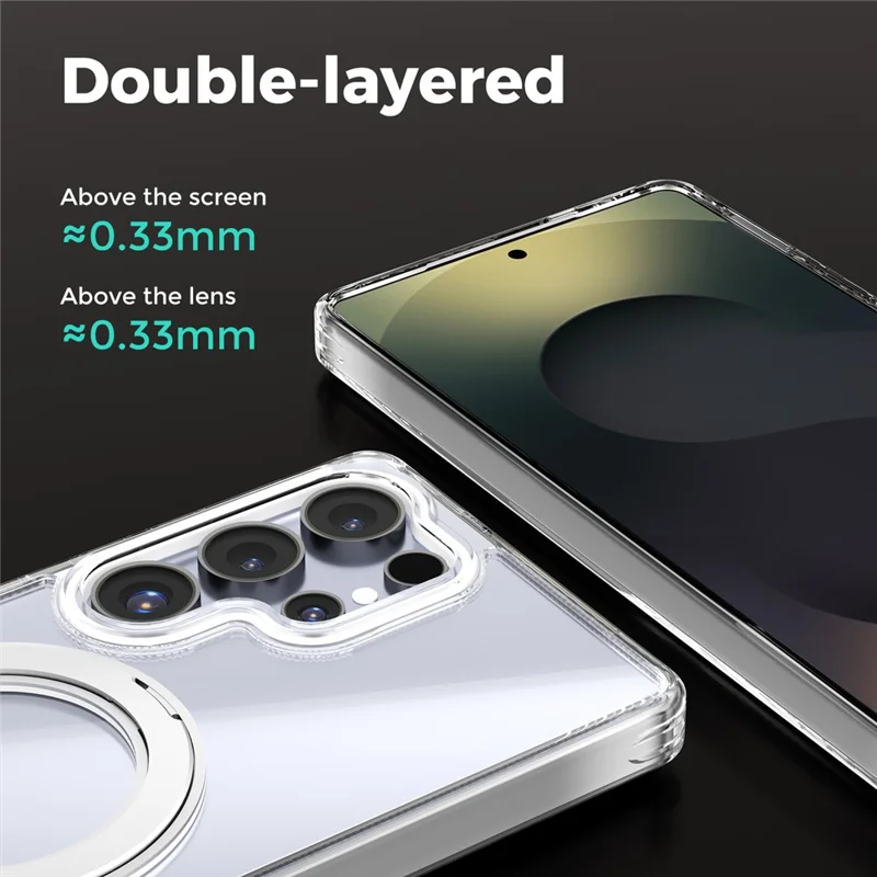 ABEEL Q-LUCK For Samsung Galaxy S25 Ultra Magnetic Case Rotating Kickstand Shockproof TPU + PC Phone Back Cover - Silver