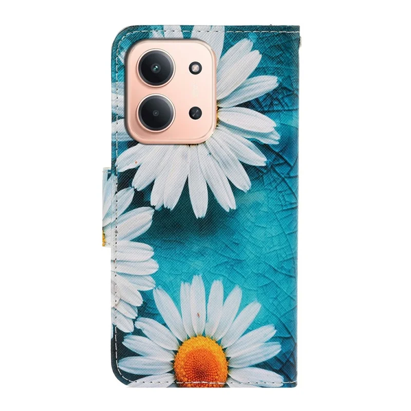 غطاء جلد لهاتف شاومي ريدمي 15C 4G (الاتحاد الأوروبي) (173 مم) / 15C 5G (الاتحاد الأوروبي) (173 مم) / بوكو C85 4G (173 مم) بطباعة زهرة الكريزانتيموم مع حزام معصم