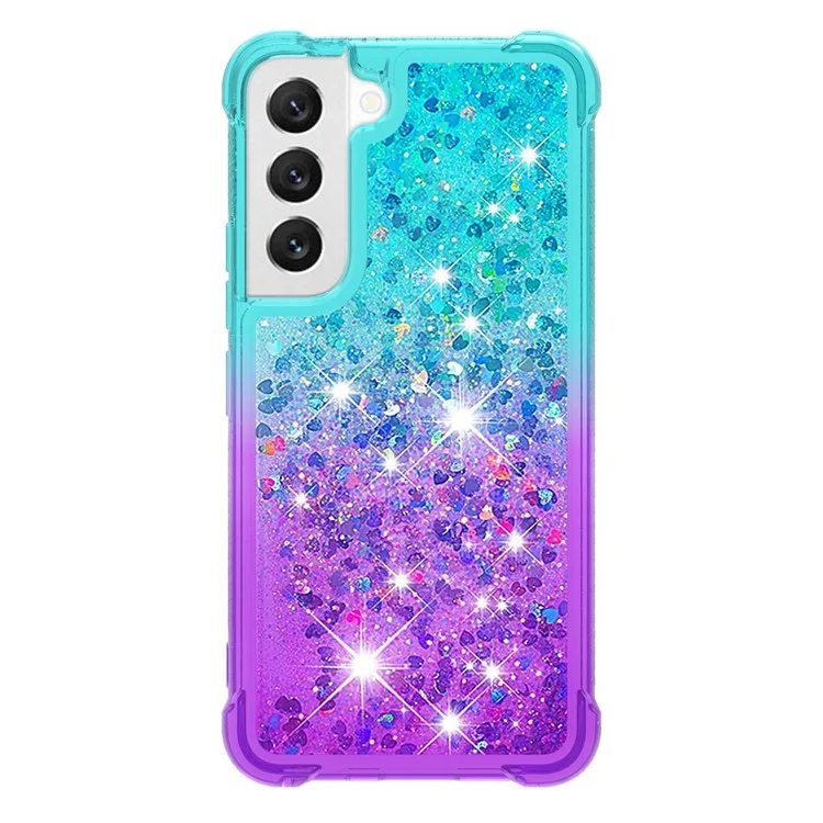 YB Quicksand Series-3 Para Samsung Galaxy S23 Plus Gradiente e Líquido Fluxo de Líquido Sparkle Anti-arranhão TPU Tampa Traseira - Céu Azul / Roxo