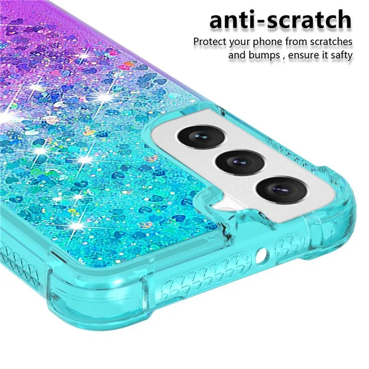 YB Quicksand Series-3 Para Samsung Galaxy S23 Plus Gradiente e Líquido Fluxo de Líquido Sparkle Anti-arranhão TPU Tampa Traseira - Céu Azul / Roxo