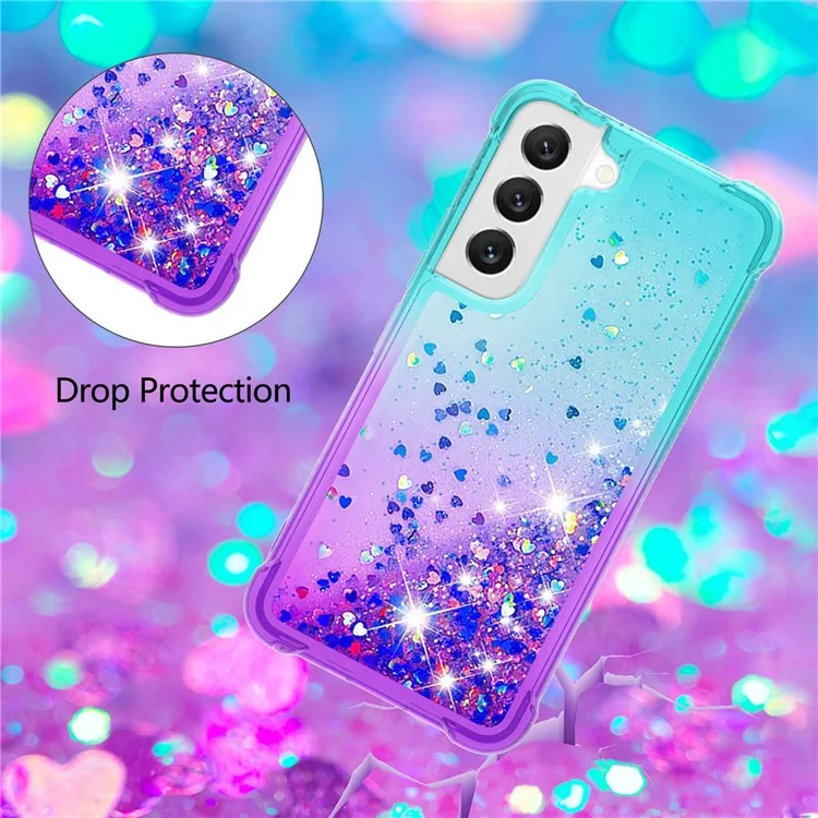 YB Quicksand Series-3 Para Samsung Galaxy S23 Plus Gradiente e Líquido Fluxo de Líquido Sparkle Anti-arranhão TPU Tampa Traseira - Céu Azul / Roxo