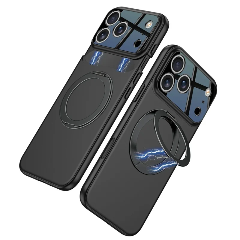 GKK For iPhone 17 Pro Case Detachable Camera Frame Contrast Color Magnetic Rotary Kickstand PC Phone Cover - All Black