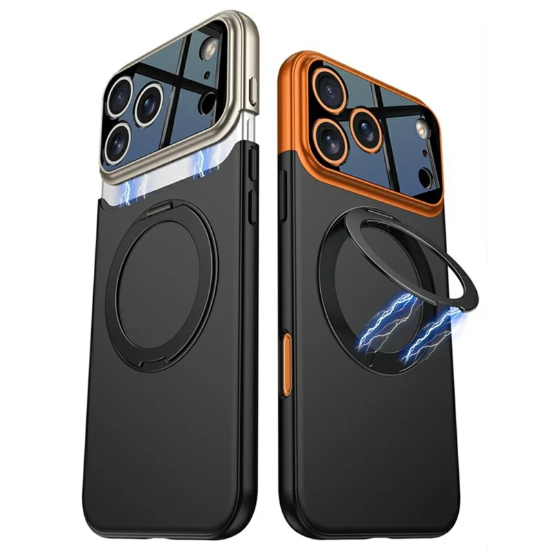 GKK For iPhone 17 Pro Case Detachable Camera Frame Contrast Color Magnetic Rotary Kickstand PC Phone Cover - All Black