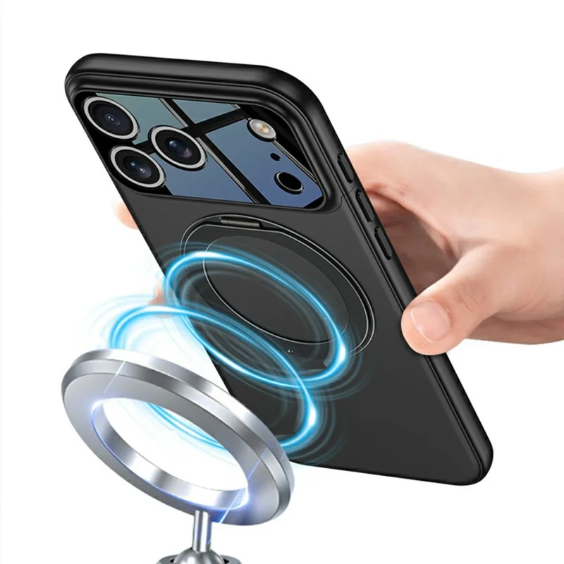 GKK For iPhone 17 Pro Case Detachable Camera Frame Contrast Color Magnetic Rotary Kickstand PC Phone Cover - All Black