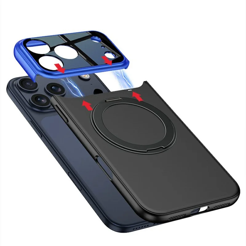 GKK For iPhone 17 Pro Case Detachable Camera Frame Contrast Color Magnetic Rotary Kickstand PC Phone Cover - All Black