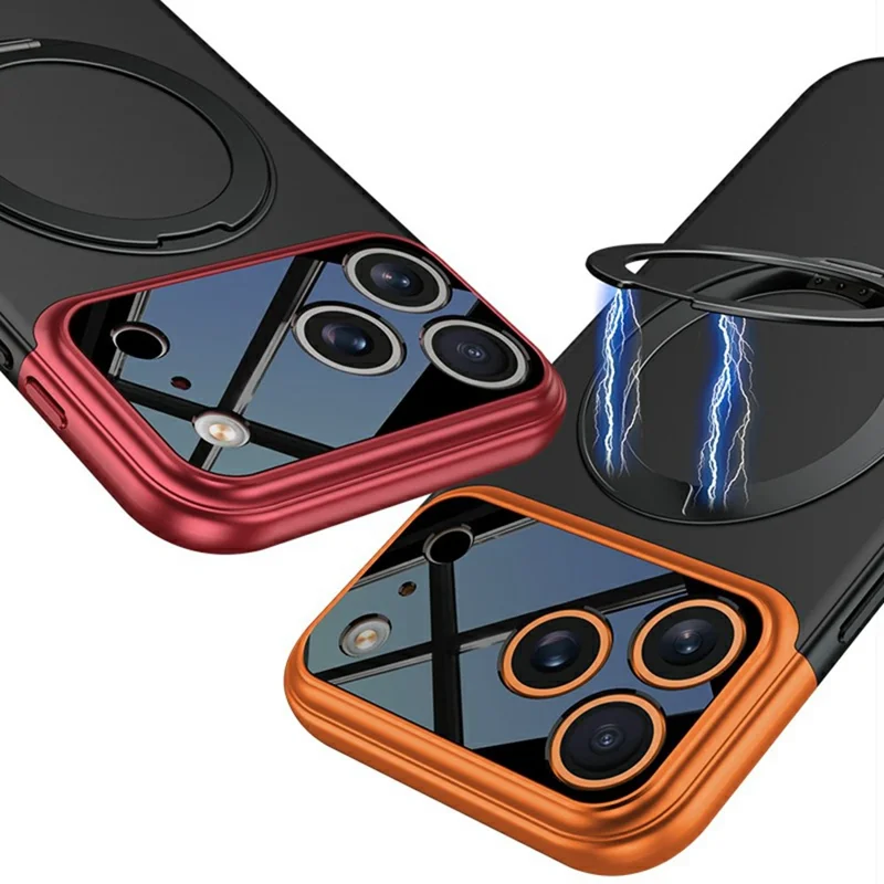 GKK For iPhone 17 Pro Case Detachable Camera Frame Contrast Color Magnetic Rotary Kickstand PC Phone Cover - All Black