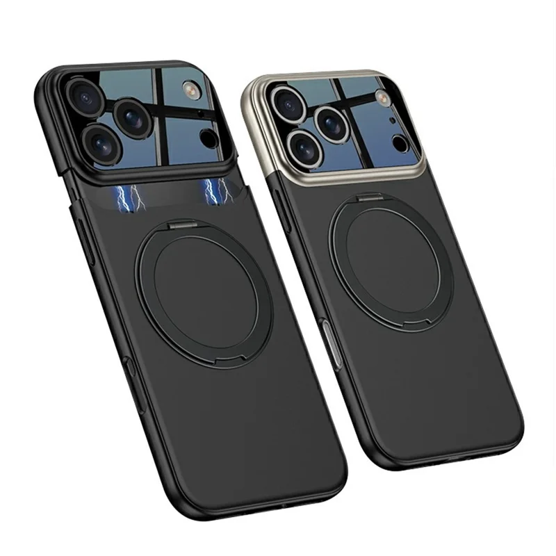 GKK For iPhone 17 Pro Case Detachable Camera Frame Contrast Color Magnetic Rotary Kickstand PC Phone Cover - All Black