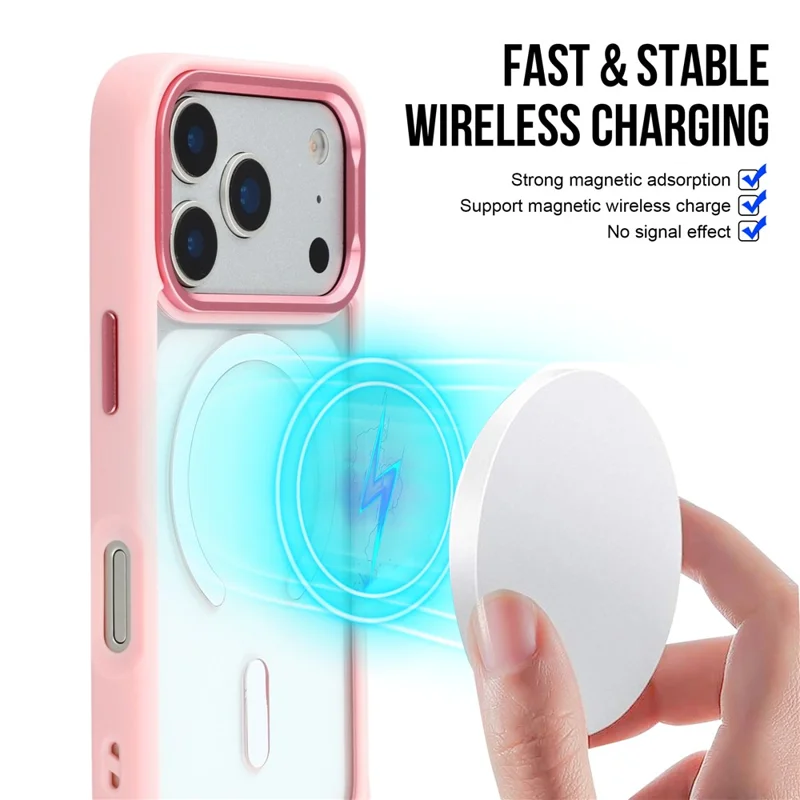 Capa de Telefone Transparente para iPhone 17 Pro Max Compatível com MagSafe, Capa Traseira de PC TPU - Rosa