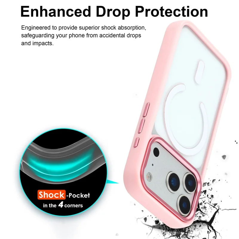 Capa de Telefone Transparente para iPhone 17 Pro Max Compatível com MagSafe, Capa Traseira de PC TPU - Rosa