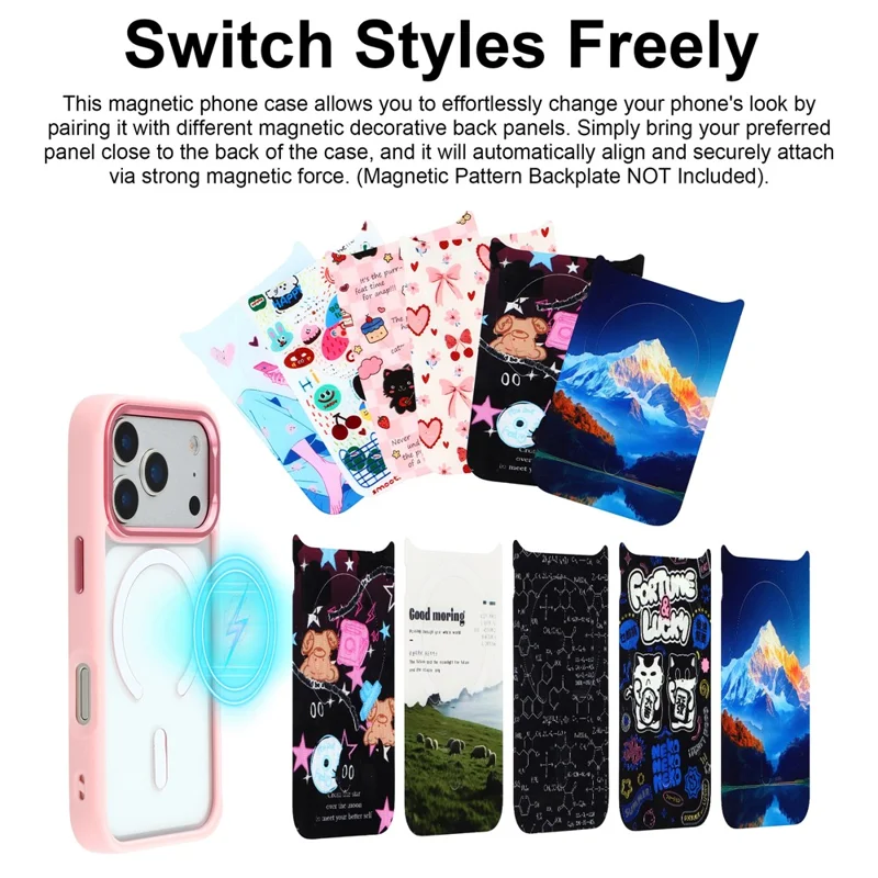 Capa de Telefone Transparente para iPhone 17 Pro Max Compatível com MagSafe, Capa Traseira de PC TPU - Rosa