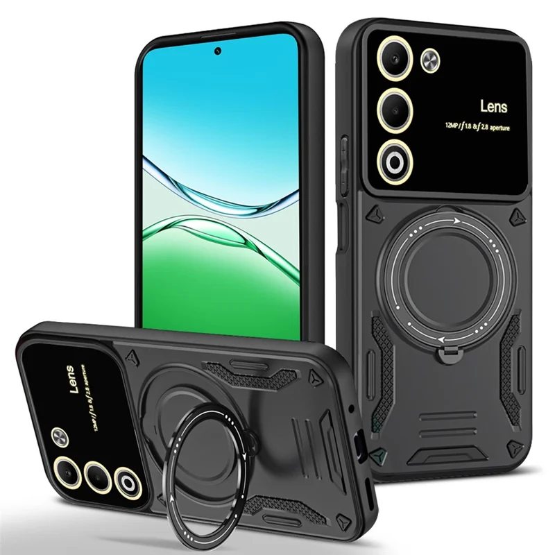 For Oppo A5 5G hylse med roterende magnetisk stander PC + TPU telefonbeskyttelse - Sort