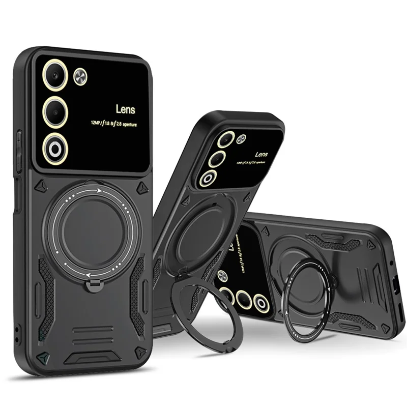 For Oppo A5 5G hylse med roterende magnetisk stander PC + TPU telefonbeskyttelse - Sort