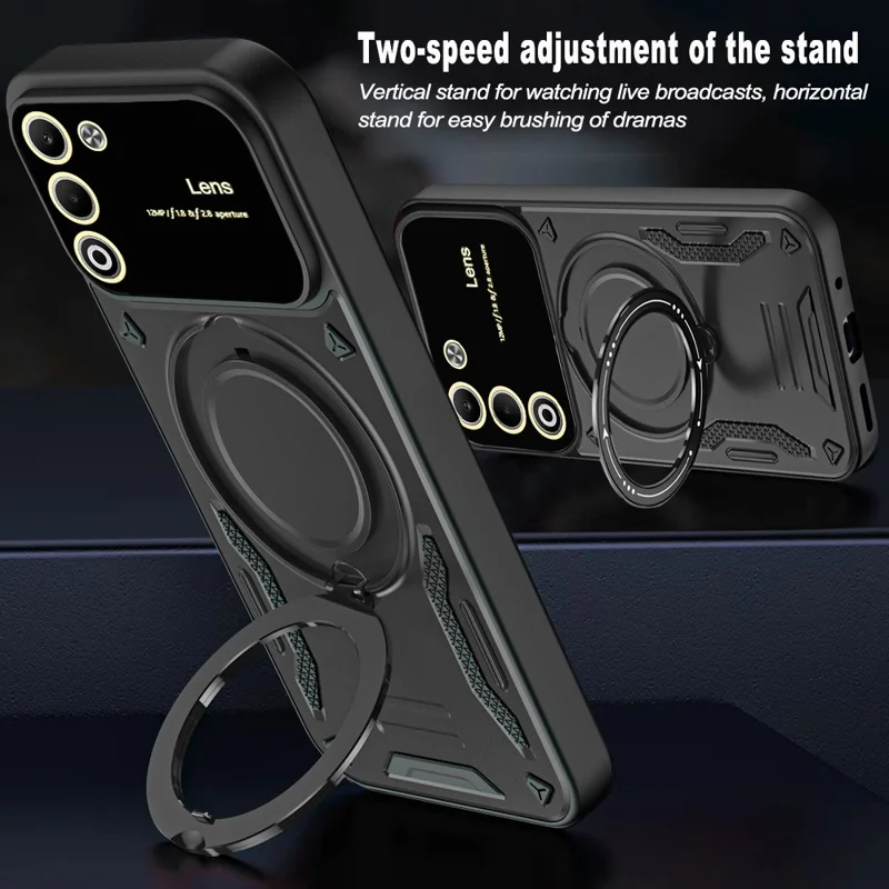 For Oppo A5 5G hylse med roterende magnetisk stander PC + TPU telefonbeskyttelse - Sort