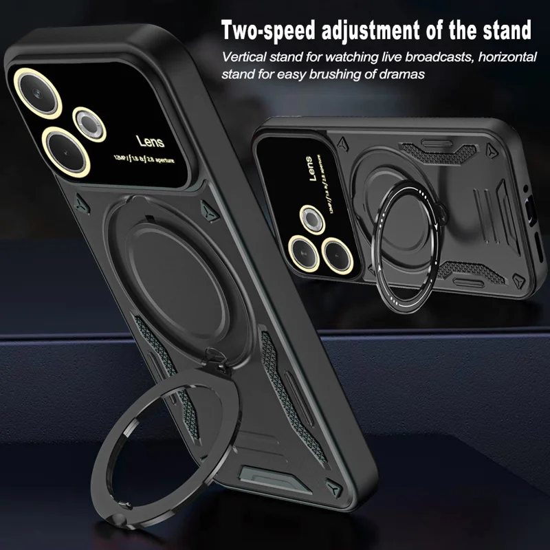 Phone Case For Oppo A5 Pro 4G (Global) / A5 Pro 5G (Global) / A5 Energy 5G (China) Rotating Magnetic Kickstand PC + TPU Cover - Black