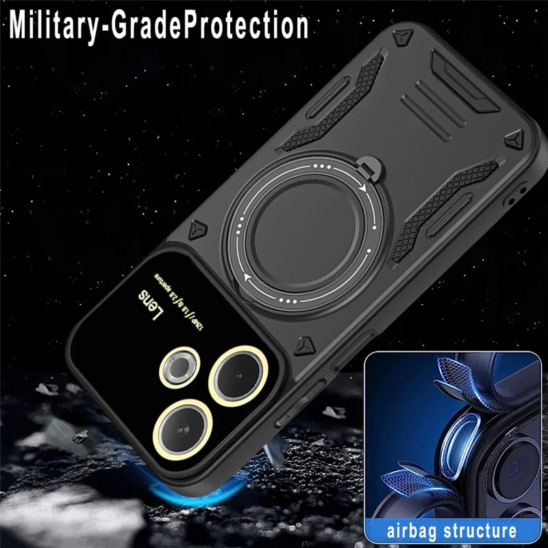 Phone Case For Oppo A5 Pro 4G (Global) / A5 Pro 5G (Global) / A5 Energy 5G (China) Rotating Magnetic Kickstand PC + TPU Cover - Black