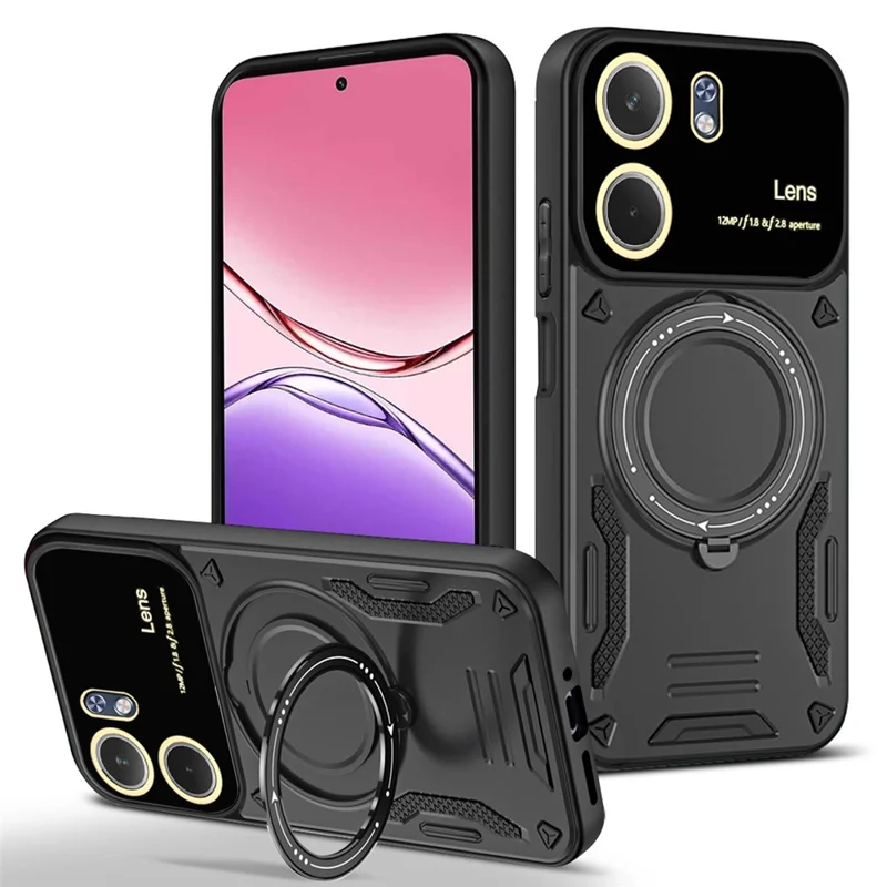 For Oppo A5x 4G / 5G Case Rotating Magnetic Kickstand PC + TPU Phone Cover - Black