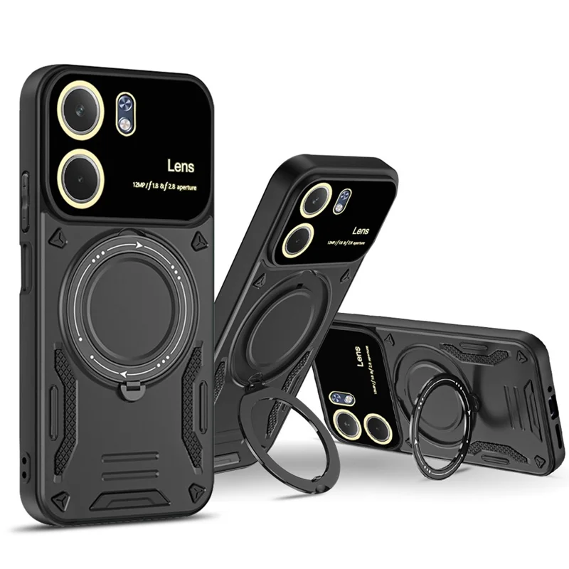 For Oppo A5x 4G / 5G Case Rotating Magnetic Kickstand PC + TPU Phone Cover - Black