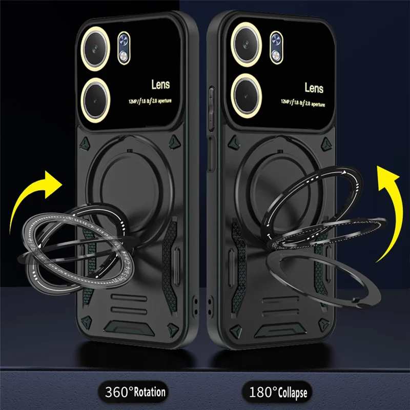 For Oppo A5x 4G / 5G Case Rotating Magnetic Kickstand PC + TPU Phone Cover - Black