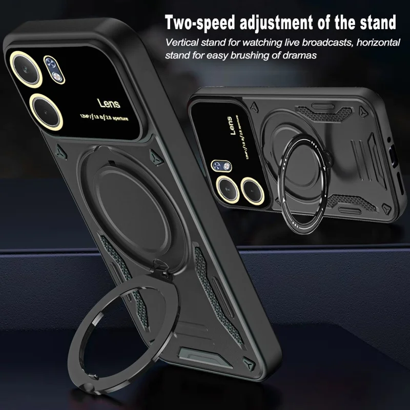 For Oppo A5x 4G / 5G Case Rotating Magnetic Kickstand PC + TPU Phone Cover - Black