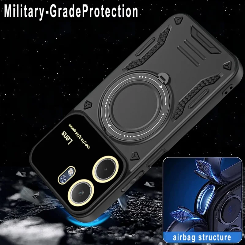 For Oppo A5x 4G / 5G Case Rotating Magnetic Kickstand PC + TPU Phone Cover - Black