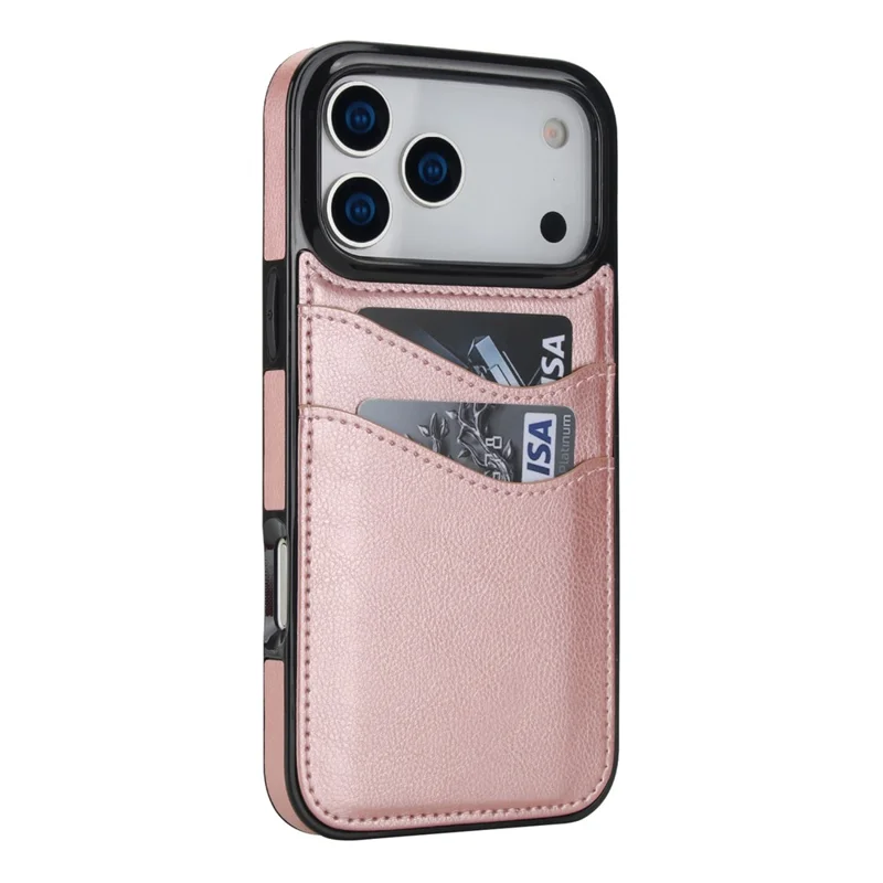 For iPhone 17 Pro Max Case Card Slot Slim-Fit PU + TPU Mobile Cover - Rose Gold