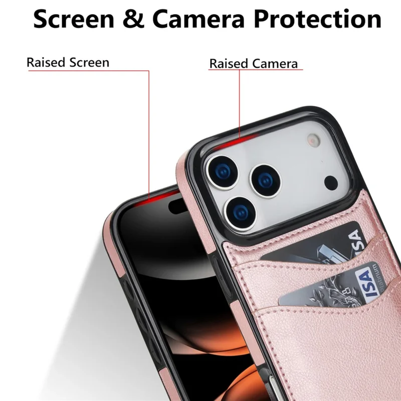 For iPhone 17 Pro Max Case Card Slot Slim-Fit PU + TPU Mobile Cover - Rose Gold