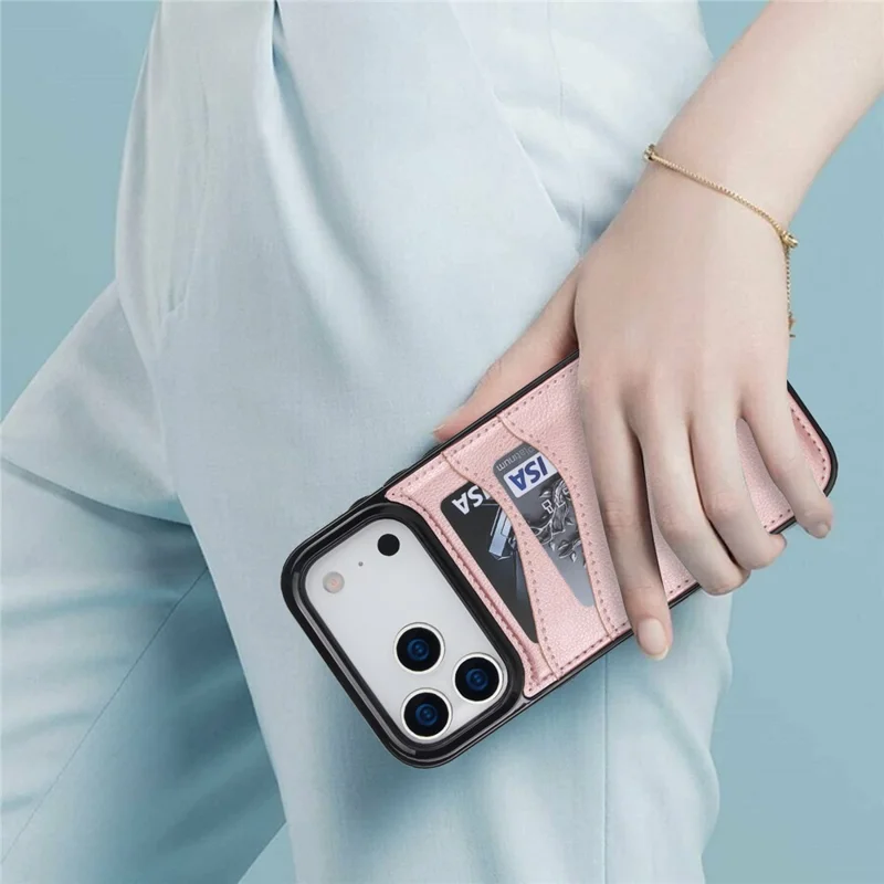 For iPhone 17 Pro Max Case Card Slot Slim-Fit PU + TPU Mobile Cover - Rose Gold
