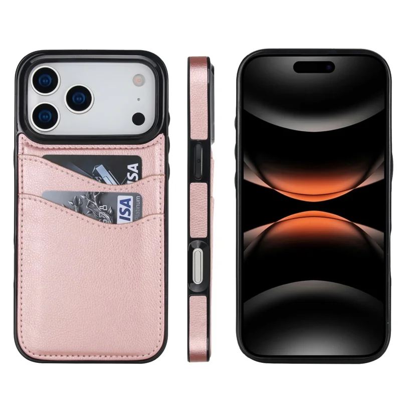 For iPhone 17 Pro Max Case Card Slot Slim-Fit PU + TPU Mobile Cover - Rose Gold