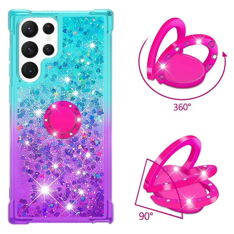 For Samsung Galaxy S23 Ultra TPU Case with Kickstand Gradiant Quicksand Shockproof Cover - Sky Blue / Purple