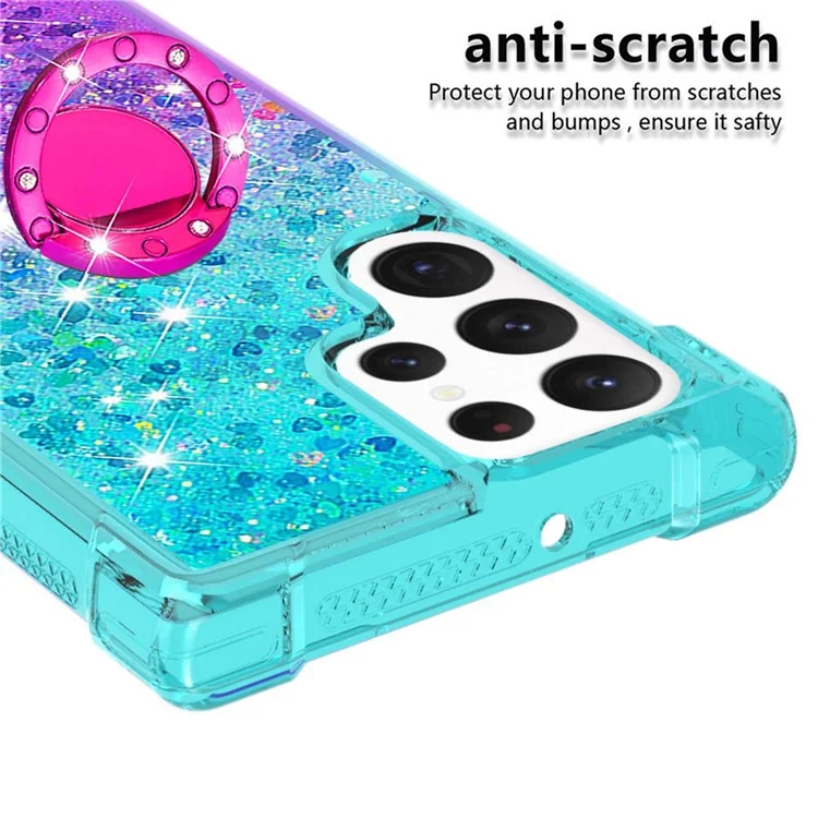 For Samsung Galaxy S23 Ultra TPU Case with Kickstand Gradiant Quicksand Shockproof Cover - Sky Blue / Purple
