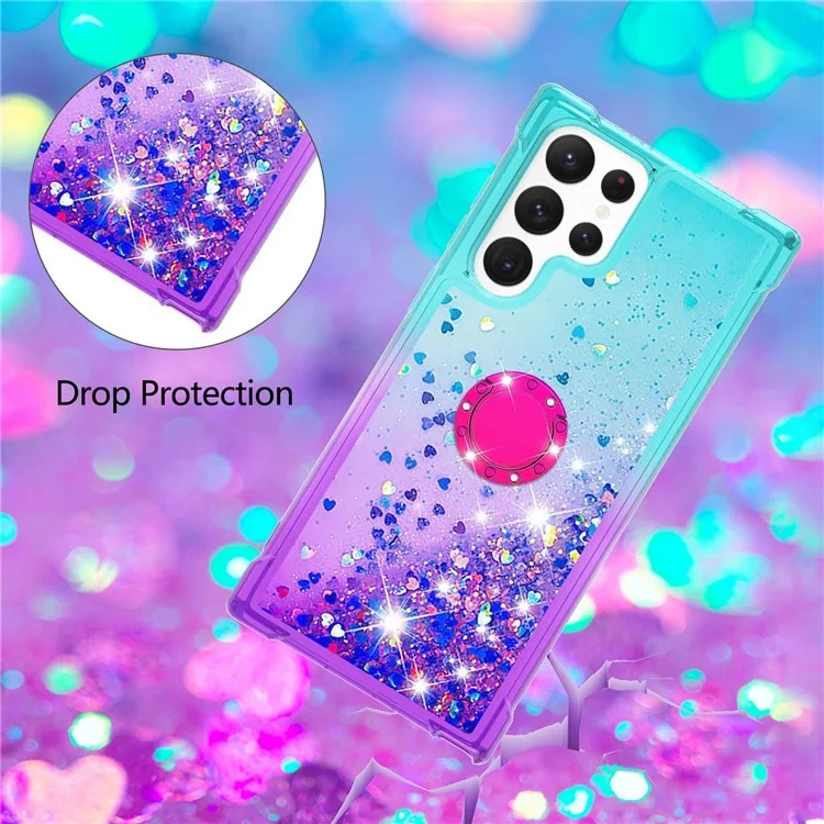 For Samsung Galaxy S23 Ultra TPU Case with Kickstand Gradiant Quicksand Shockproof Cover - Sky Blue / Purple