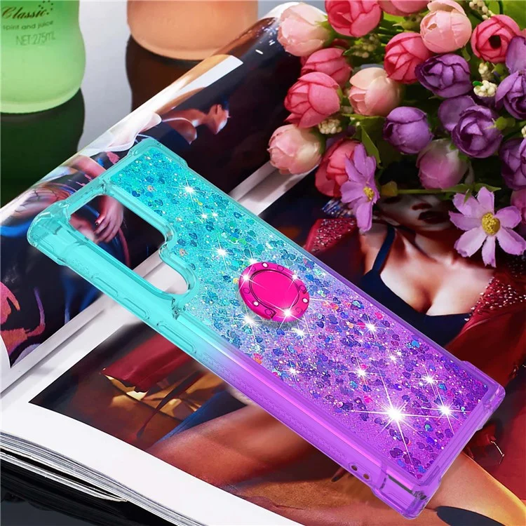For Samsung Galaxy S23 Ultra TPU Case with Kickstand Gradiant Quicksand Shockproof Cover - Sky Blue / Purple