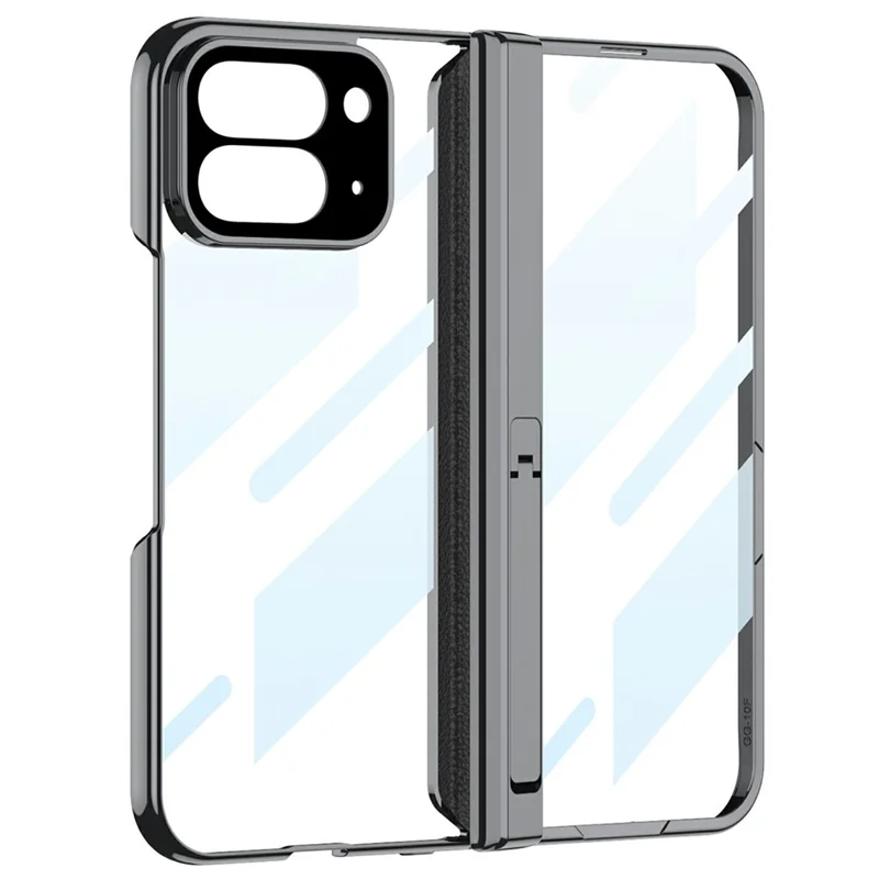 GKK For Google Pixel 10 Pro Fold Case Kickstand Magnetic Hinge Clear PC Phone Cover with Tempered Glass Screen Film - Black