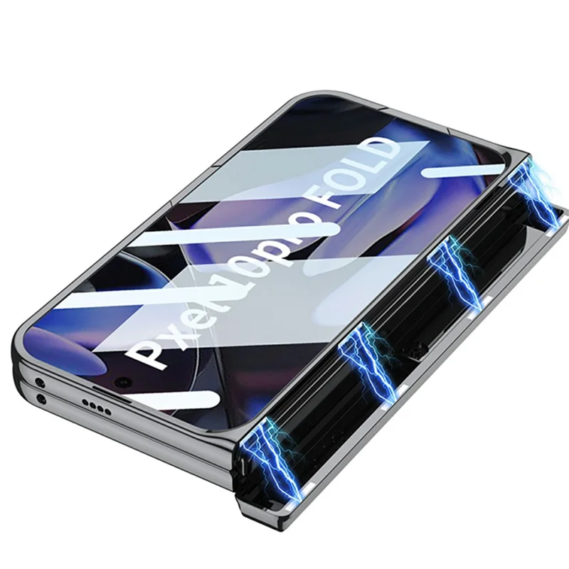 GKK For Google Pixel 10 Pro Fold Case Kickstand Magnetic Hinge Clear PC Phone Cover with Tempered Glass Screen Film - Black
